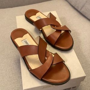 Jimmy Choo Atia flat sandal size 35.5 in Cuoio (tan) vachetta leather.
